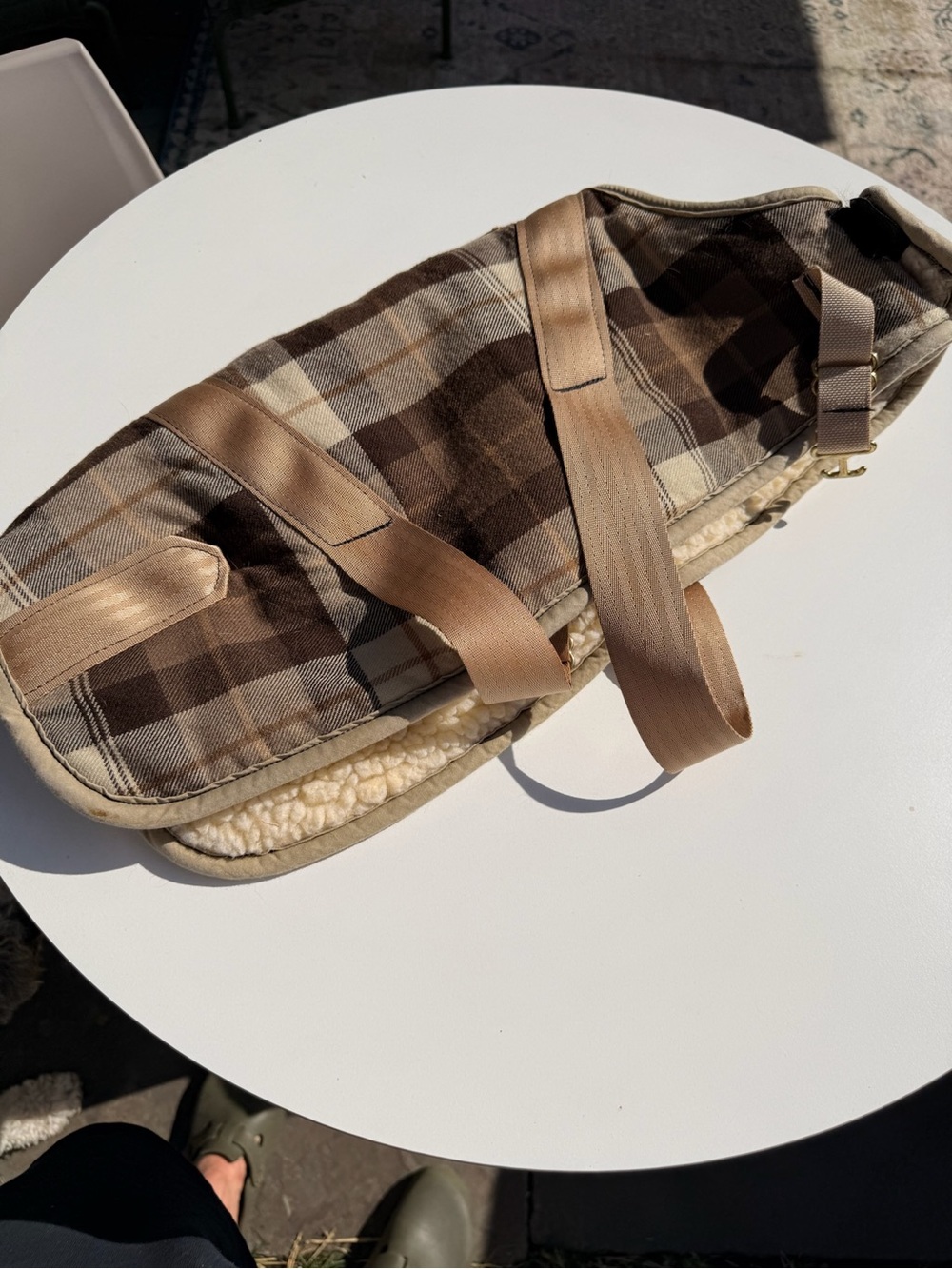 Plaid Brown Sherpa-Lined Dog Coat with Adjustable Straps